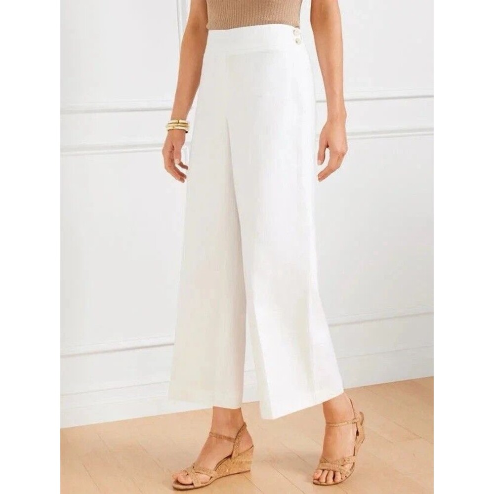 NWT TALBOTS Classic 100% Linen Wide Leg Crop MSRP $119 Size 6 White Side Zip